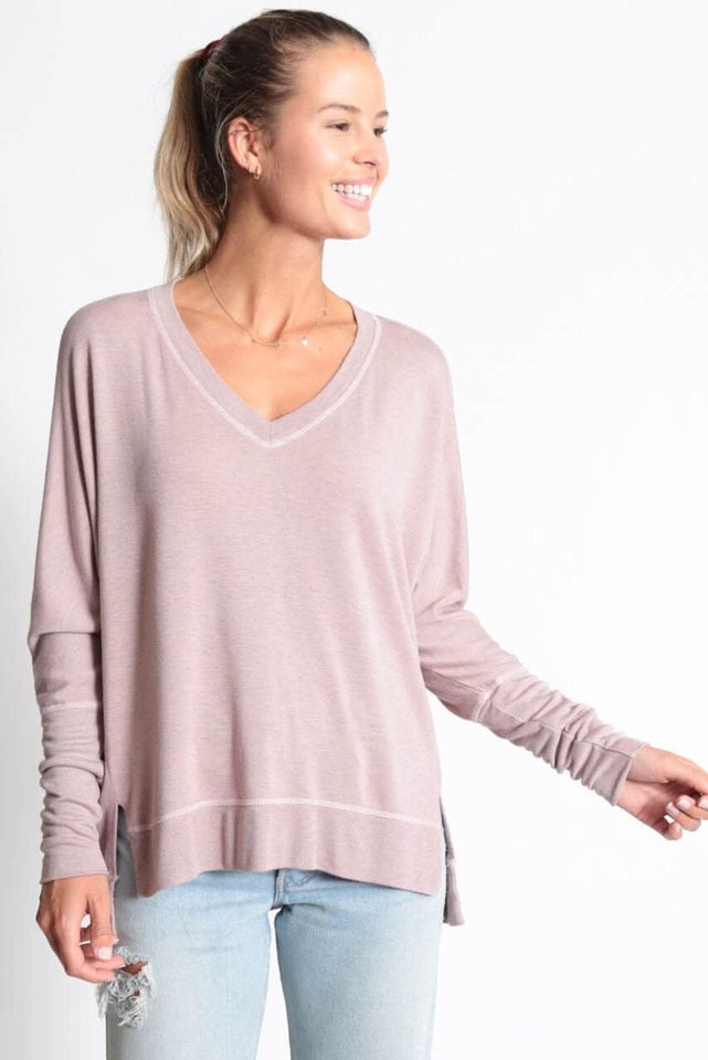 The Carrie - Relaxed V-Neck Sweater - Shadow Vintage