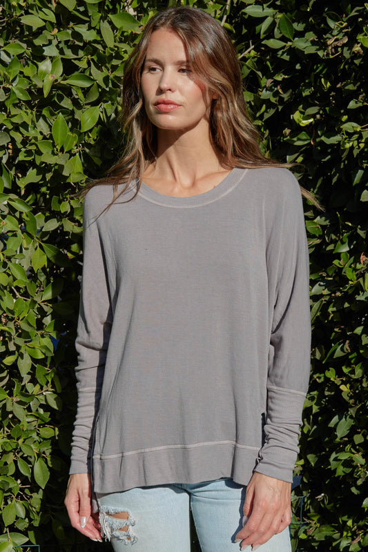 The Carrie Swoop Neck- Relaxed Sweater - Slate