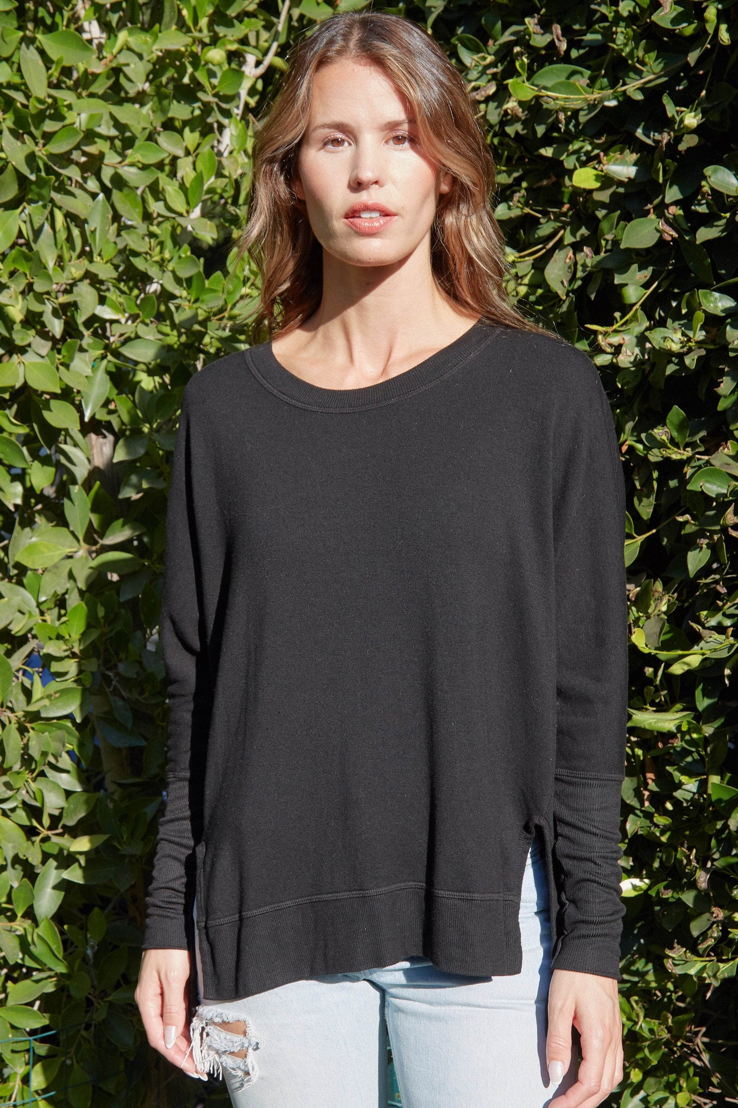 The Carrie Swoop Neck- Relaxed Sweater - Black Sand