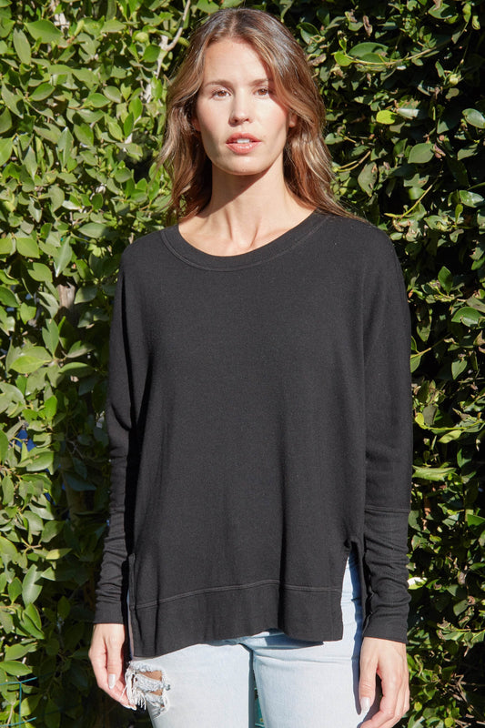 The Carrie Swoop Neck- Relaxed Sweater - Black Sand