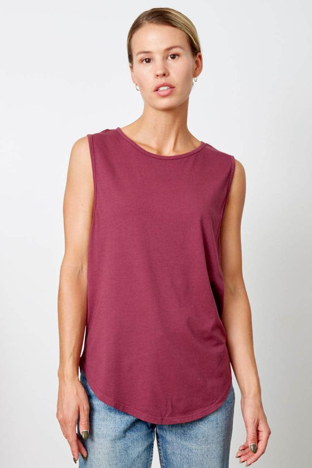 beet red scoop neck, relaxed fit tank top