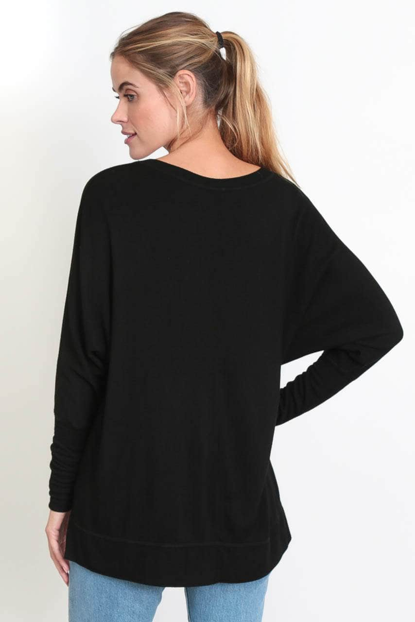 The Carrie - Relaxed V-Neck Sweater - Black Sand