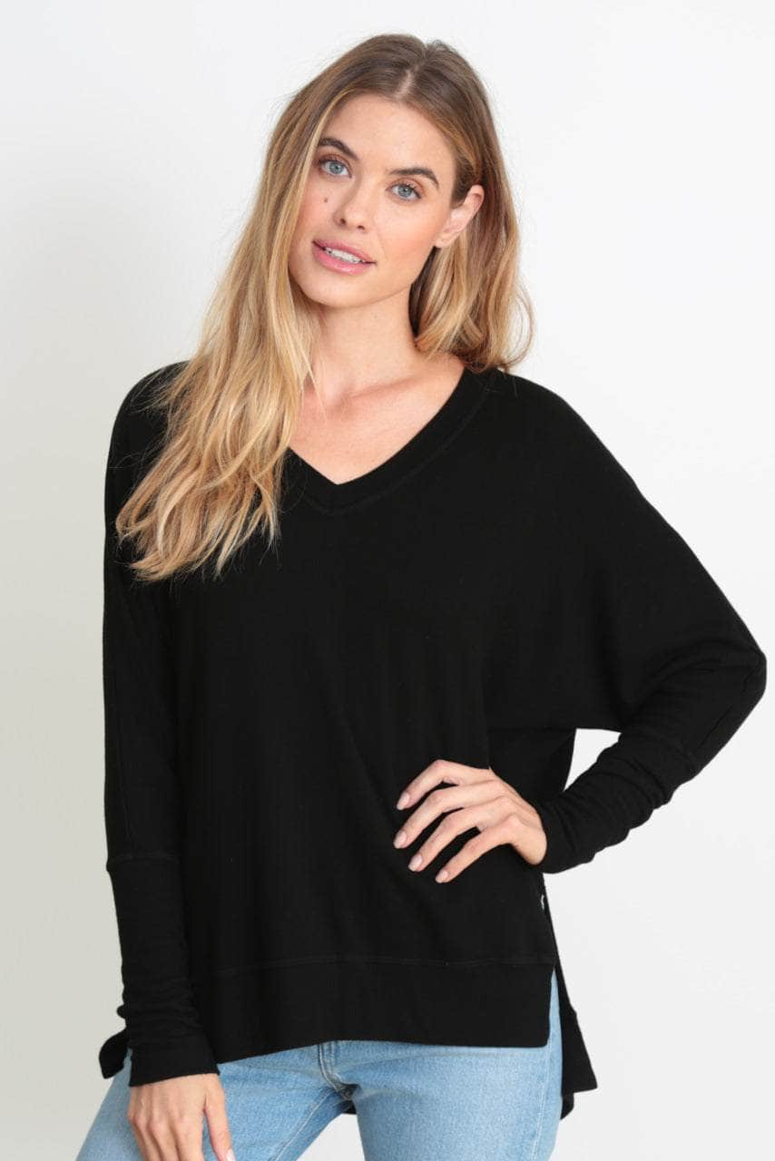 The Carrie - Relaxed V-Neck Sweater - Black Sand