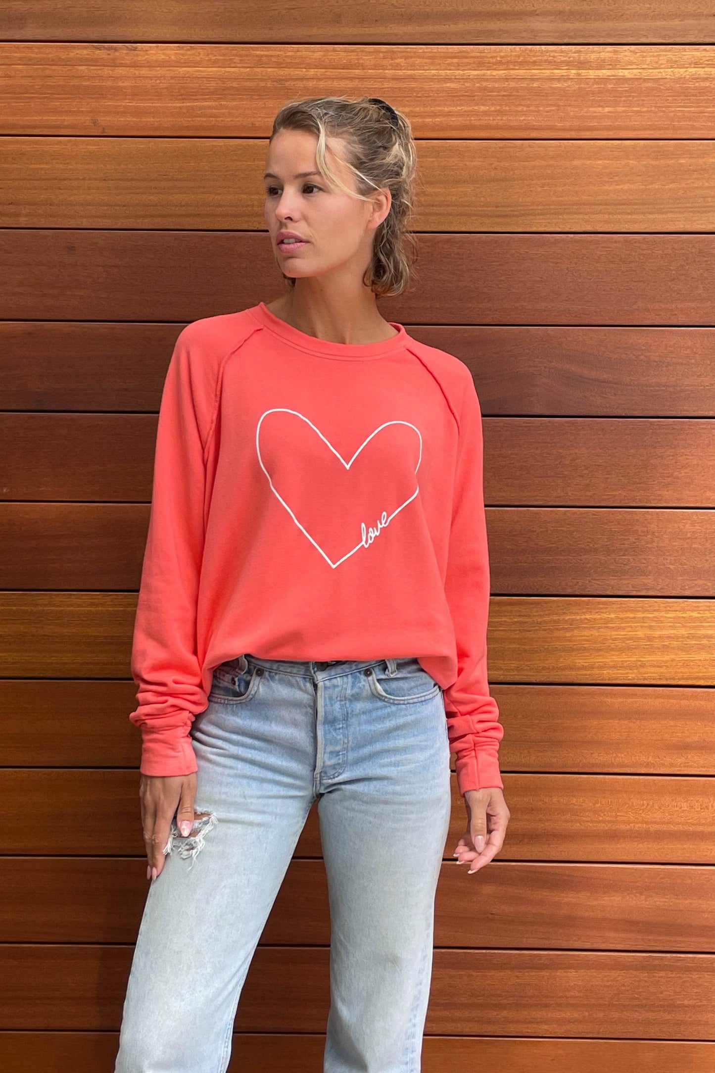 coral relaxed fit crew neck sweatshirt