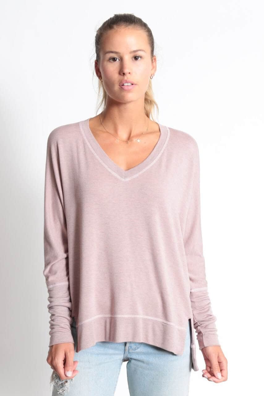 The Carrie - Relaxed V-Neck Sweater - Shadow Vintage